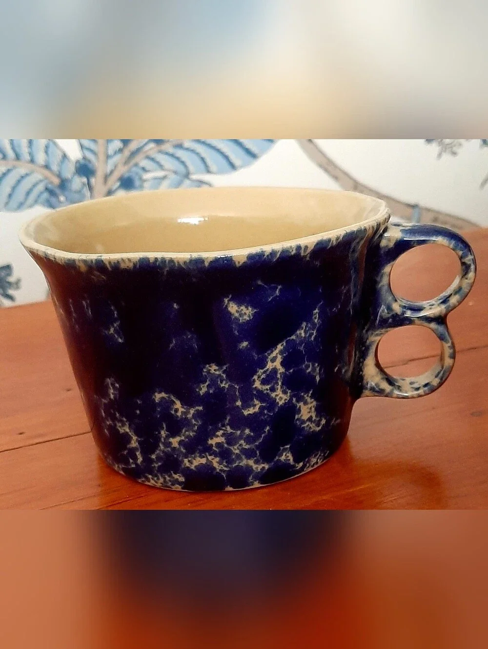 Vintage Bennington Pottery Vermont Blue Agate Trigger Handle Mug, 1537
